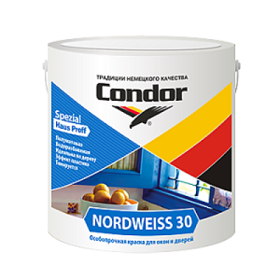 Водная полуматовая краска Condor Nordweiss 30 для окон и дверей 2,3л